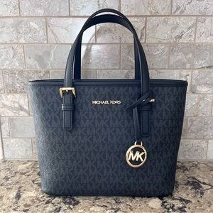 Michael Kors Tote Bag - Jet Set Travel Extra-Small Logo Top-Zip Black To…
